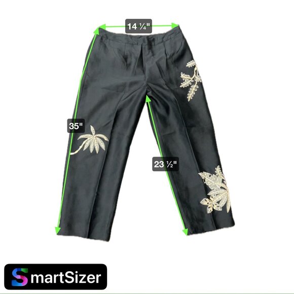 Silkland Small Black Embroidered 2-Piece Silk Pant Suit Palm Leaf Details - Picture 10 of 11